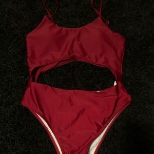 red cut-out one piece swimming suit